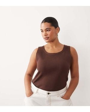 ARRANGE Curve Ribbed Tank Top With Raw Cotton Trim Chocolate - Brown