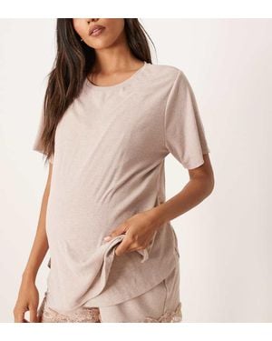 ASOS Asos Design Maternity Rib & Lace Tee And Short Pyjama Set - Brown