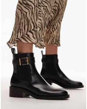 Mango Ankle Boot With Gold Buckle Detail - Black