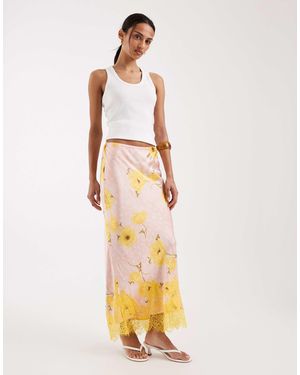 Never Fully Dressed Maeva Satin Maxi Skirt With Lace Trim Hem - Metallic