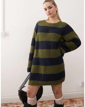 Monki Long Sleeve Crew Neck Mini Knitted Dress - Black