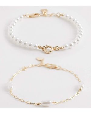 ASOS Asos Design Curve Pack Of Two Bracelets With Faux Pearl Design - White