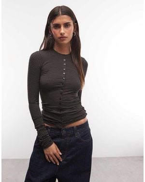 Weekday Top Met Knoopsluiting En Lange Mouwen - Zwart