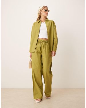 ASOS Linen Look Pull On Trousers Co-Ord - Green