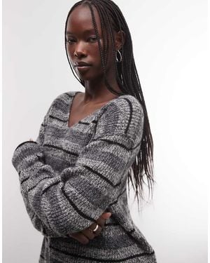 Weekday V Neck Oversized Jumper - Grey