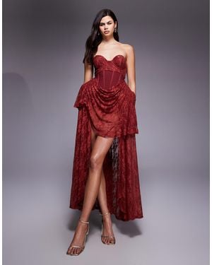ASOS Premium Hitched Corset Lace Mini Dress With Hip Pads And High Low Skirt - Red