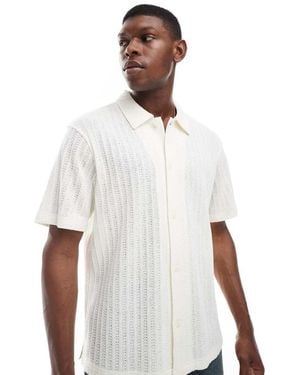Wrangler Button Through Short Sleeve Open Knit Shirt - White