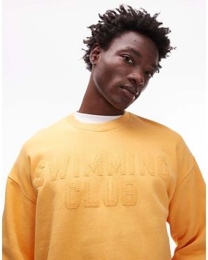 TOPMAN Oversized Fit Sweatshirt With Swimming Club Embroidery - Orange