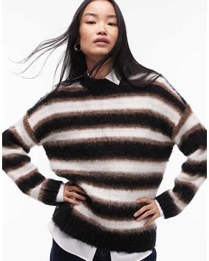 TOPSHOP Knitted Neutral Stripe Oversized Jumper - Black