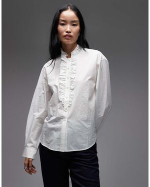 ARKET Pure Cotton Frill Detail Long Sleeve Blouse - Grey