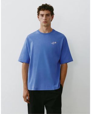 Pull&Bear T-Shirt Grafica Testurizzata Relaxed Fit Intenso - Blu
