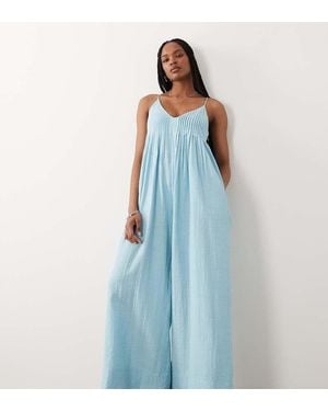 ASOS Asos Design Tall Wide Leg Jumpsuit With Pintuck Detail - Blue