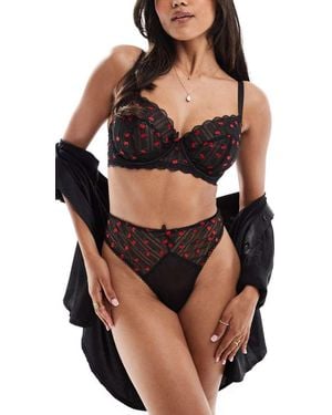 Playful Promises Elodie Rosebud Embroidery Balconette Bra - Black