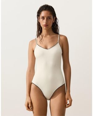 Oysho Contrast Stitch Swimsuit - White