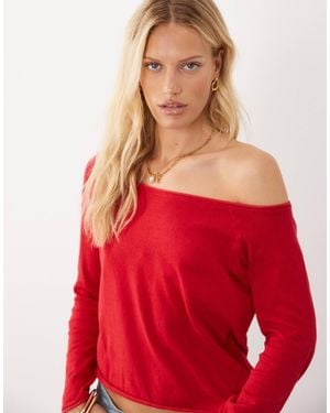 Mango Teen Knitted Off Shoulder Long Sleeve Top - Red
