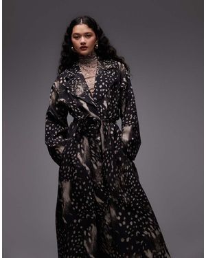 ASOS Trench Oversize Voluminoso Con Stampa Animalier - Grigio