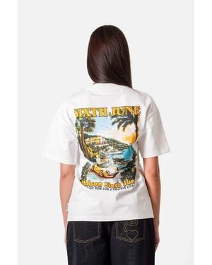 Sixth June T-Shirt A Maniche Corte Sporco Con Stampa Di Costa Sul Retro - Bianco
