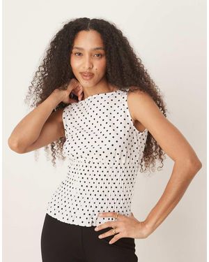 Glamorous Top Fruncido Con Estampado De Lunares Y Volantes De - Multicolor