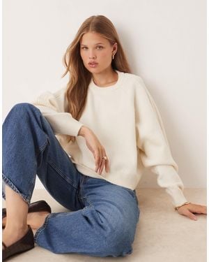 ASOS Crew Neck Sweater With Raglan And Fisherman Rib Sleeve Detail - Blue