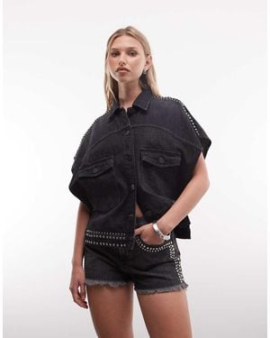 AllSaints Heidi Co-ord Stud Detail Denim Shorts - Blue