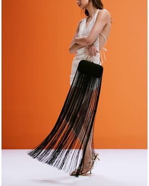 ASOS Long Fringe Hardcase Grab Bag With Detatchable Chain Crossbody Strap - Orange
