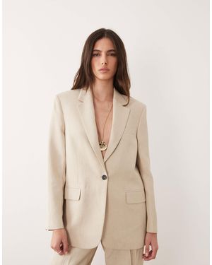 Mango Casiopea Linen Mix Relaxed Blazer - Natural