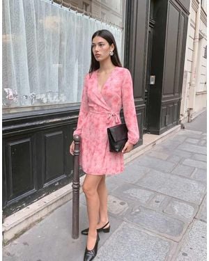 Vero Moda Smilla Chiffon Long Sleeve Wrap Front Mini Dress - Pink