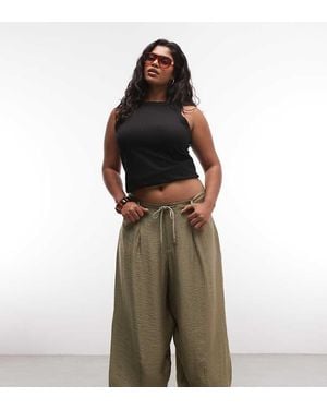 ASOS Asos Design Curve Textured Drawstring Waist Balloon Trouser - Green