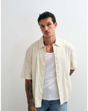 AllSaints Cenizo Short Sleeve Crinkle Embroidery Shirt - Natural