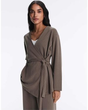 Oysho – lange, asymmetrisch gestreifte jacke aus modalmix - Braun