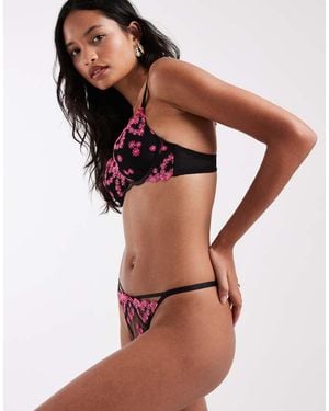 New Look Floral Embroidered Thong - Multicolour