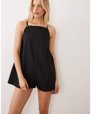 ASOS Mono Corto Estilo Pichi De Algodón Y Lino - Negro