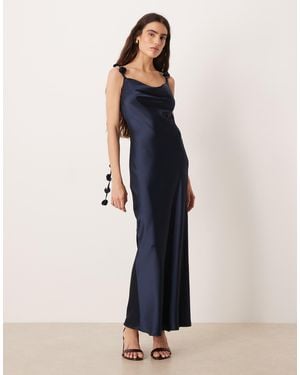 Gina Tricot Satin Ruched Front Midi Dress in Natural | Lyst