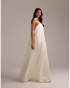 ASOS Satin Bandeau Wedding Dress With Scarf - Natural