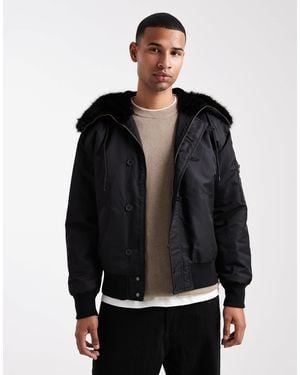 ASOS Oversized Ma1 Bomber Jacket With Faux-fur Hood - Black