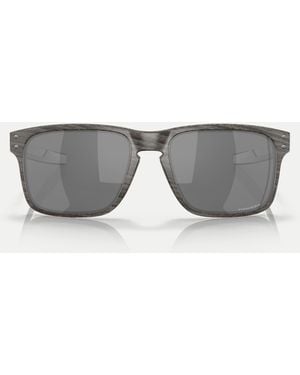Oakley – holbrookTM mix – eckige sonnenbrille mit holzmaserungsmuster und schwarz verspiegelten gläsern - Grau