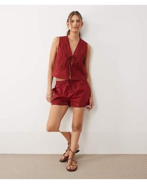 Miss Selfridge Cutwork Vest With Matching Scrunchie - Red