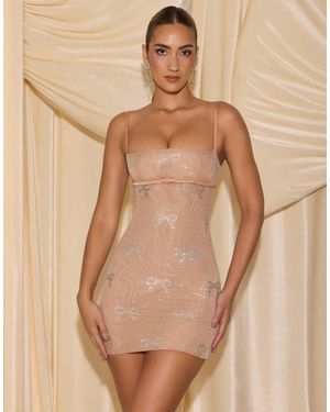 Oh Polly Olwen Bow Embellished Mini Dress - Natural