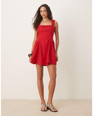 ASOS Ruched Cap Sleeve Waisted Mini Dress - Red