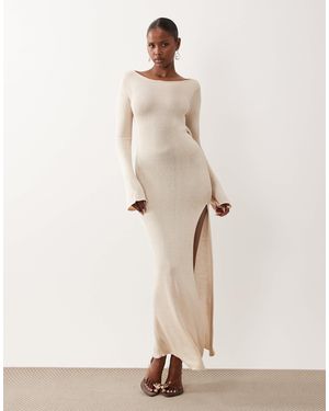Flook The Label Lila Low Plunge Knitted Maxi Dress - Natural