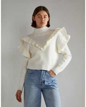 Glamorous High Neck Jumper With Ruffle Detail - Grey