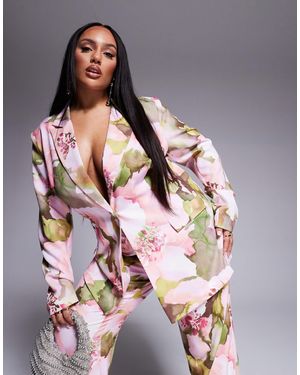 ASOS Curve – eleganter, einreihiger anzug-blazer mit blumenmuster, kombiteil - Grau