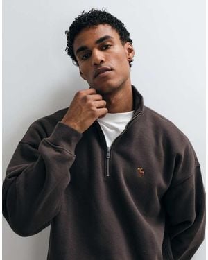 Abercrombie & Fitch Icon Logo Oversized Sweatshirt Met 1/4-Rits - Zwart