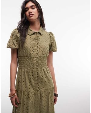 Daisy Street Broderie Button Down Maxi Dress - Green