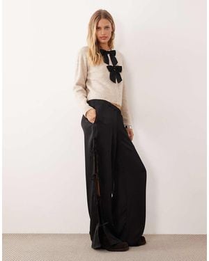 Noisy May Tie Detail Satin Trouser - Black