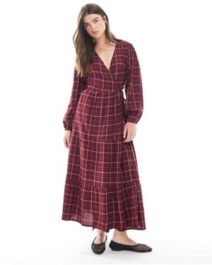 Wednesday's Girl Grid Check Wrap Midaxi - Red