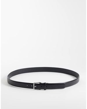 Mango Slim Leather Belt With Silver Hardware - Grey