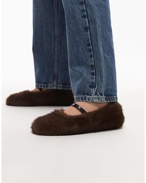 ARKET Ballerines plates babies en fausse fourrure - marron foncé - Bleu