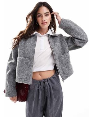 Vila Zip Front Wool Bomber Jacket - Grey