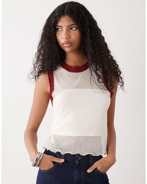 Collusion Sheer Knitted Contrast Tank Top - White